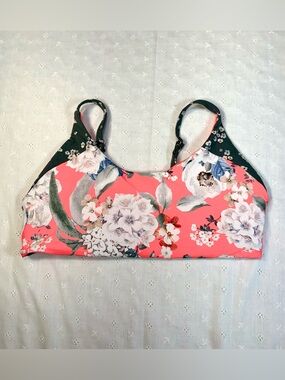 Floral Coral & Grey Bikini Top